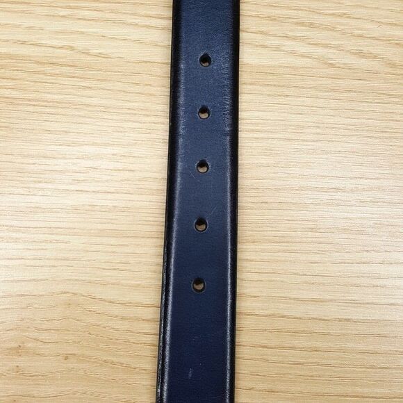 COLE HAAN Belt Mens Size 42 Black Blue Leather Colorblock Silver Logo Buckle - Picture 4 of 7